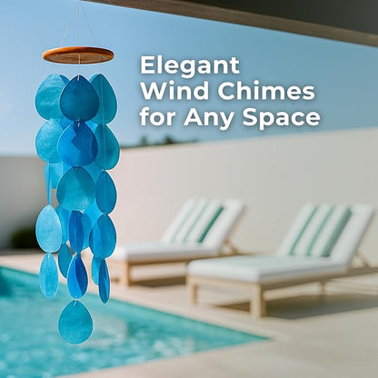 Solange & Frances Blue Wind Chimes for Outside. Capiz Shell Wind Chime Unique House Decor and Patio Decor. Birthday Gifts for Women, Gifts for Women Who Have Everything