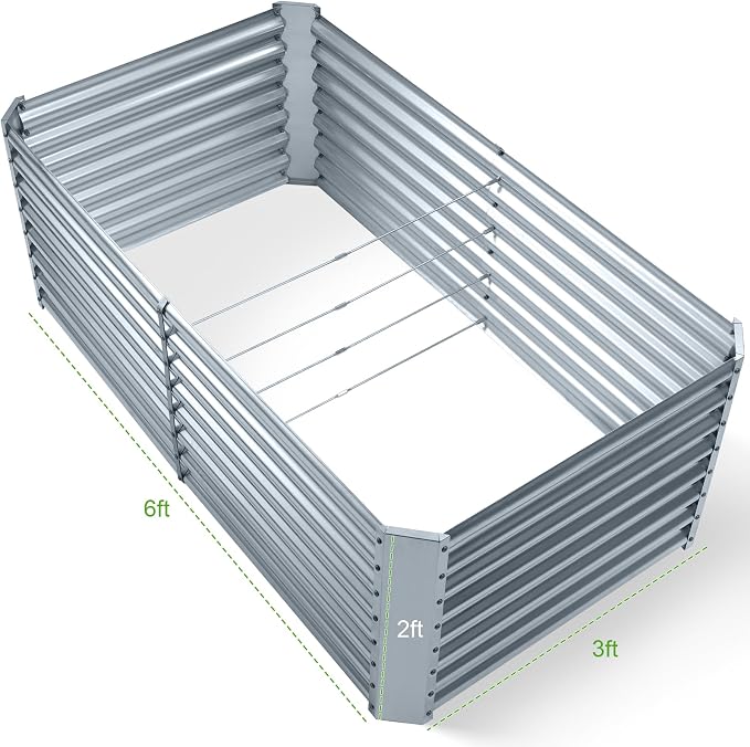 Land Guard 2 Pack 6×3×2 ft Galvanized Metal Raised Garden Bed, 2FT Deep Root Elevated Planter Box Steel Large Vegetable Flower Bed Kit, Modern Grey