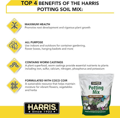 Harris All Purpose Premium Potting Soil Mix with Worm Castings and Other Nutrients, 4 Quarts
