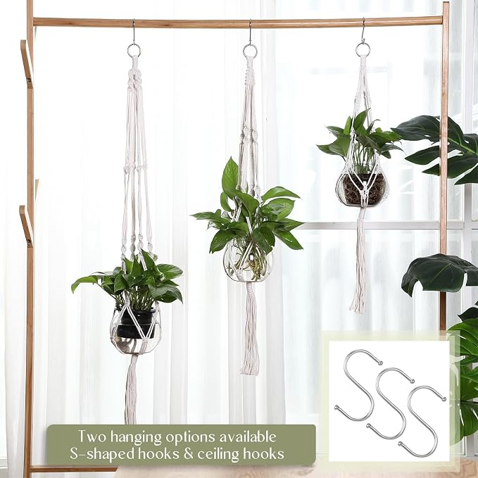 Colingmill 12 Pcs Plastic Plant Propagation with Boho Macrame Hanger Wall Plant Propagation Station Hanging Holder Include Hooks Kit for Indoor Home Garden Office Decor 3 Size (White)