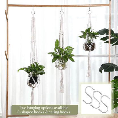 Colingmill 12 Pcs Plastic Plant Propagation with Boho Macrame Hanger Wall Plant Propagation Station Hanging Holder Include Hooks Kit for Indoor Home Garden Office Decor 3 Size (White)