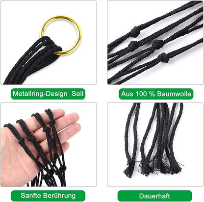 Augshy 4 Set Macramé Plant Hangers,Boho-Style Cotton Rope Hanging Planters, Flower Pot Holders Hangers for Indoor or Outdoor Use, Ceilings, Balconies, and Wall Decoration (Black)