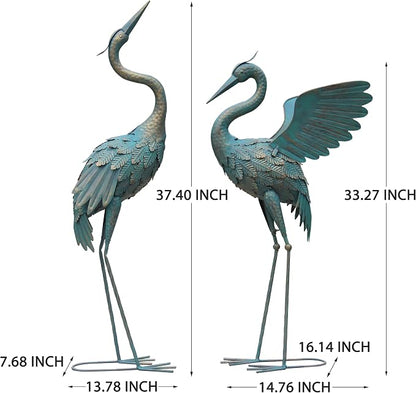 33-37 Inch Metal Crane Garden Statue Décor, Bird Garden Sculpture & Statues, Outdoor Decoration for Yard Patio Lawn Backyard Pool, Spring Decorations for Home, Set of 2
