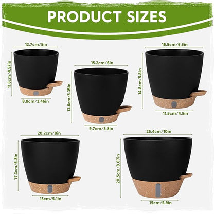 Self-Watering Pots for Indoor Plants with Visible Water Window,5/6/6.5/8/10 Inch Outdoor Flower Pots with Drainage Holes & Reservoir for Patio, Home Decor (Black)
