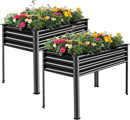 Land Guard 2Pcs Galvanized Raised Garden Bed with Legs, 48×24×32in Large Metal Elevated Raised Planter Box with Drainage Holes for Backyard, Patio, Balcony, 400lb Capacity (Gray)