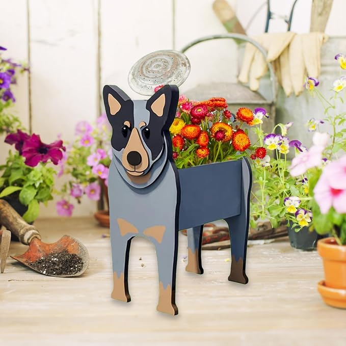 Australian Cattle Dog Planter Pots, 9.84 x 8.57 x 17 Inches | Large Dog Flower Pot, Cute Animal Shaped Plant Pot, Gifts for Women & Pet Lovers, Indoor Outdoor Garden Home Office Decor