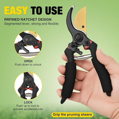 Yesker Pruning Shears for Gardening 8" Professional Bypass Garden Scissors Yard Clippers with Sharp Carbon Steel Blade Heavy Duty Hand Pruners for Branch Flower Plant Trimming Cutting Gardening Tools