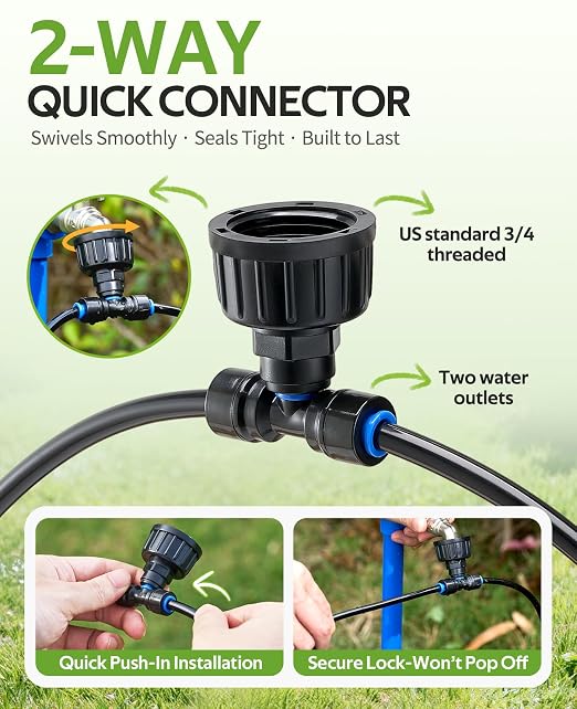 HIRALIY 100FT Drip Irrigation System with Timer, Pressure Compensated Watering Kit with 24 Adjustable Emitters, Quick Connect Garden Irrigation for Raised Beds, Greenhouses and Garden Rows