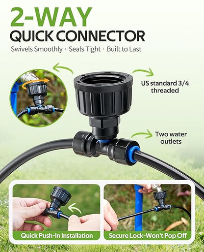 HIRALIY 50FT Drip Irrigation System with Timer, Pressure Compensated Watering Kit with 12 Adjustable Emitters, Quick Connect Garden Irrigation for Patio Pots, Raised Beds and Plants