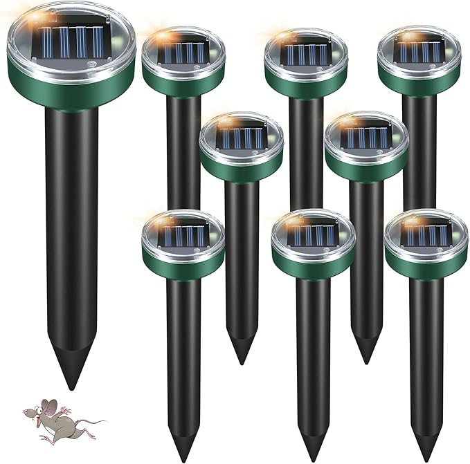 Mole Repellent for Lawns - Gopher Repeller Ultrasonic Solar Powered Vole Repellent Outdoor Waterproof Rat Deterrent Spikes Repellent Snake,Chipmunk,Groundhog,Sonic Mole Stakes for Garden,Yard