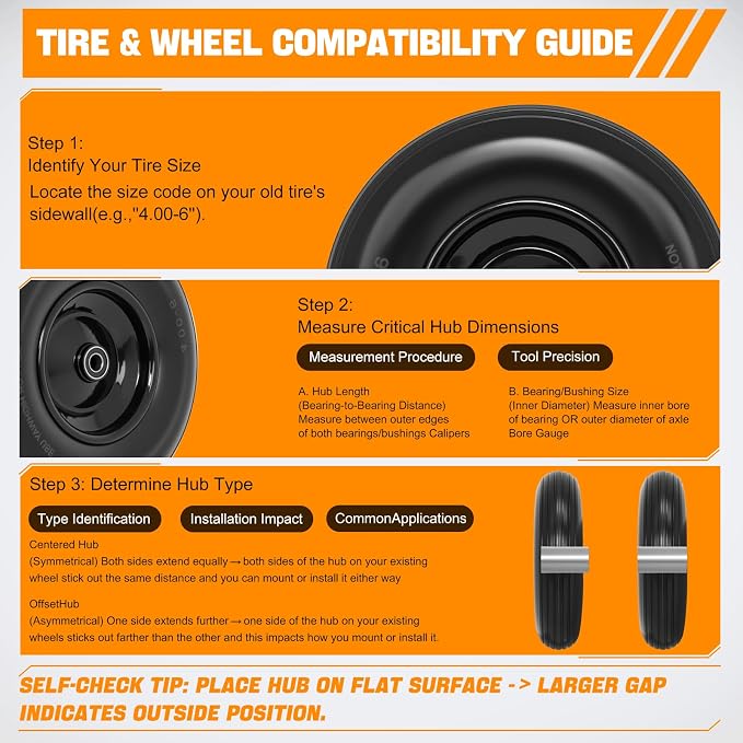 Yesker 4.00-6" Flat-Free Tires and Wheels, 13" Solid Wheelbarrow Tire with 5/8" Bearing 1.75" Centered Hub for Wheelbarrow, Garden Gorilla Cart, Hand Truck (1 Pack)