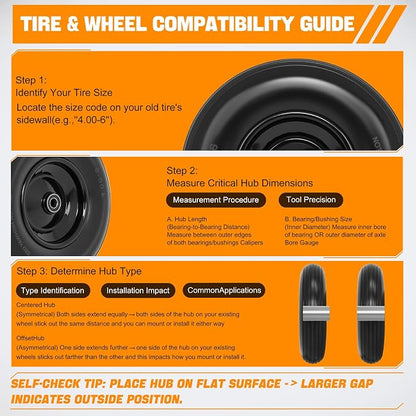 Yesker 4.00-6" Flat-Free Tires and Wheels, 13" Solid Wheelbarrow Tire with 5/8" Bearing 1.75" Centered Hub for Wheelbarrow, Garden Gorilla Cart, Hand Truck (1 Pack)