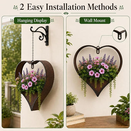Metal Hanging Planters for Indoor & Outdoor Plants - Heart Shaped Planters for Wall or Window,Garden Patio or Indoor Decor for Women(Cooper)