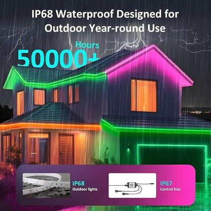 roperry 100FT Outdoor LED Strip Lights, IP68 RGB LED Lights with Remote and APP Control, Outdoor Strip Lights for Pool, Balcony, Roof, Garden, Stairs (1 Roll)