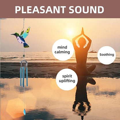 Wind Chimes Hummingbird, Garden Wind Chime for Home, Party, Festival Decor, Glass Garden Patio Yard Porch Decoration Indoor/Outside, Lifelike Hummingbird Deep Tone Style