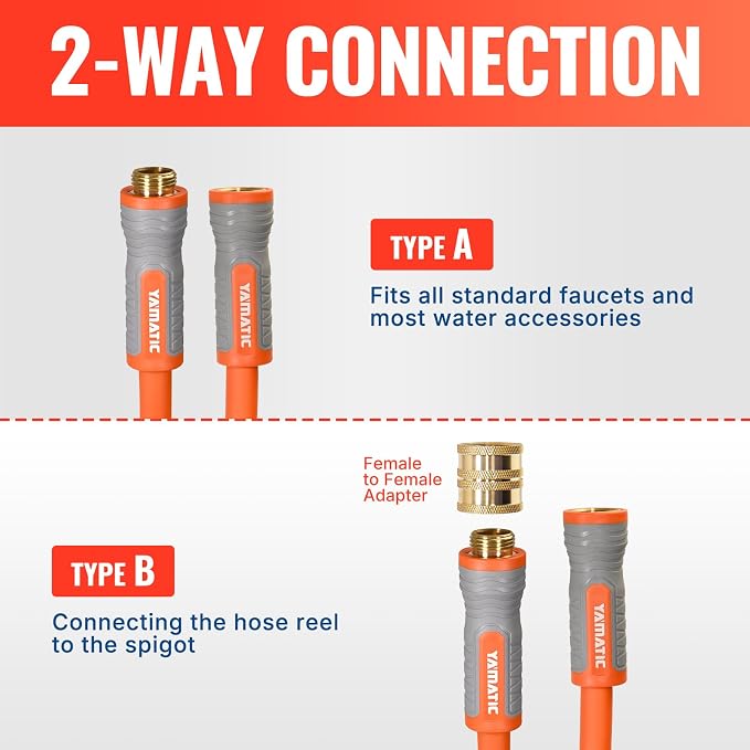 YAMATIC 3FT Flexible Garden Hose Female to Female 5/8in, Burst 600 PSI | 3 ft Short Leader Hose, 2-in-1 Dual Use with 3/4" Solid Brass Swivel Fittings, Small Water Hose Extension for Reel Lawn Yard