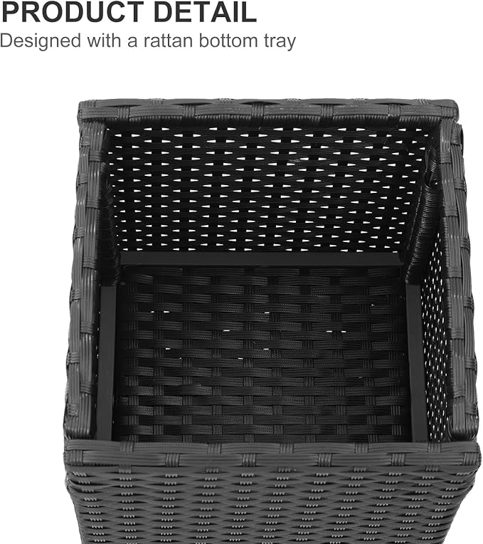 SUNNYPARK 2 Pack Tall Planters for Outdoor Rattan Square Box 12x12x24inch | All-Weather, Handmade PE Rattan, Removable Liner, Indoor Outdoor, Patio Porch Garden, Modern Design for Plants Flowers
