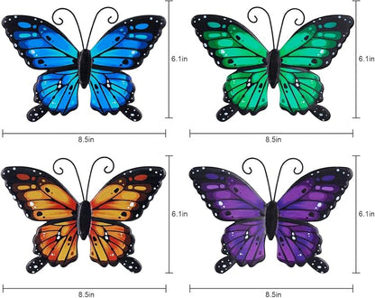 hogardeck Metal Butterfly Wall Decor, 4 PCS Multicolor Butterfly Spring Decor for Indoor Outdoor, Decorative Hanging Wall Art for Kitchen, Living Room, Porch, Garden, Yard