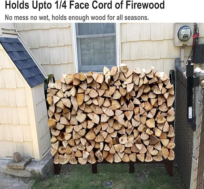Firewood Rack Stand 4ft Heavy Duty Logs Holder for Outdoor Indoor Fireplace Metal Wood Pile Storage Stacker Organizer, Matte Black