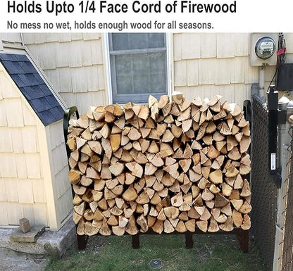 Firewood Rack Stand 4ft Heavy Duty Logs Holder for Outdoor Indoor Fireplace Metal Wood Pile Storage Stacker Organizer, Matte Black