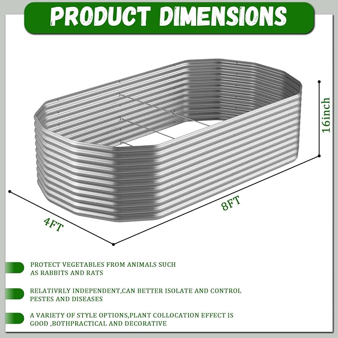 Raised Garden Bed Outdoor Upgrade Oval, 2 Pack Tall 8x4FT Galvanized Steel Raised Beds for Gardening, Above Ground Garden Bed Corrugated Metal for Vegetables and Flowers
