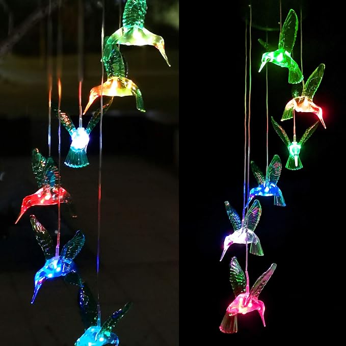 Wind Chime, Solar Hummingbird Wind Chimes Outdoor/Indoor,Birthday Gifts for Mom Grandma,Mother Outdoor Decor,Yard Decorations,Memorial Wind Chimes,Mom's Best Gifts,
