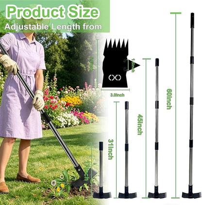 Weed Puller Tool 3 in 1 Garden Hoe & Rake, Heavy Duty Weeding Tool with Stainless Steel Long Handle, Weeder Remover Tool for Garden Yard Lawn Patio Farm, Digging, Edging