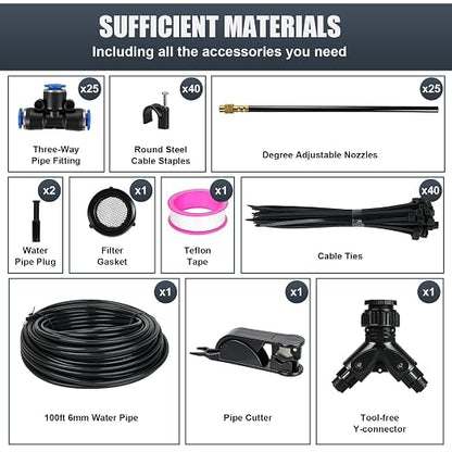 100ft Drip Irrigation System, Automatic Garden Watering System with 25 Adjustable Sprinkler Nozzles, Irrigation Hose Kit for Yard, Lawn, Plants, Atomizing System