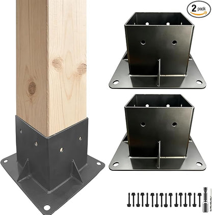 2 PCS Post Base Set Pergola Bracket Kit, Pergola Kits to Build Yourself | 4x4 Corner Brackets for Wood for Wood Beams, Corner Brackets for Do It Yourself Pergola Kits Outdoor Gazebo Patio Log Cabin