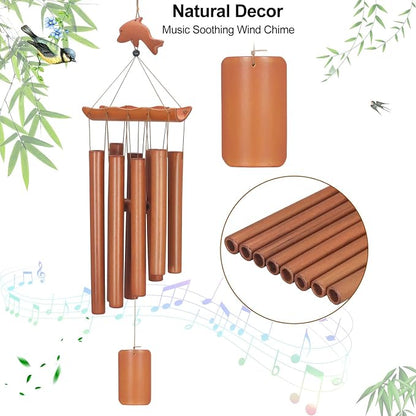 Virekm Bamboo Wind Chimes for Outside, Small Sympathy Wind Chimes Bamboo Windchimes Outdoors with Natural Sounds, Gifts Windchime Indoor Outdoor Decorations for Patio Porch Garden and Backyard