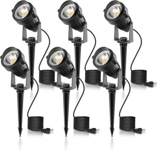 L LOHAS LED 5W Dusk to Dawn Outdoor Lighting, Auto On/Off 3000K Landscape Outdoor Spotlight, IP66 Waterproof Plug in Spot Lights for Yard, Garden, House, Pathway, Plant, UL Listed (6 Pack)