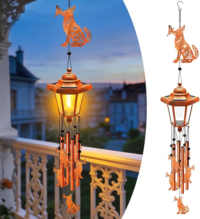 Dog Solar Wind Chimes for Outside, Birthday Gifts for Mom Women Grandma Mother's Day Memorial, 34-Inch Windchimes with Wind Spinner, Outdoor Hanging Solar Lights Waterproof Garden Decor Patio Yard