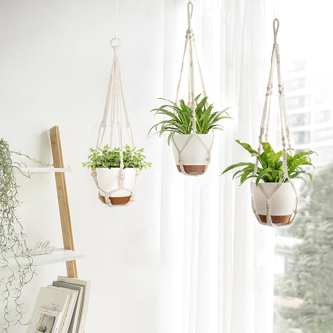 Mkono 3 Pack Hanging Planters for Indoor Plants, Macrame Hangers, 3 Sizes | Self-Watering Plant Pots, 35"/29"/23" Hanging Baskets, Boho Aesthetic, Sturdy Hooks, Outdoor Garden Use, Home Decor Accent