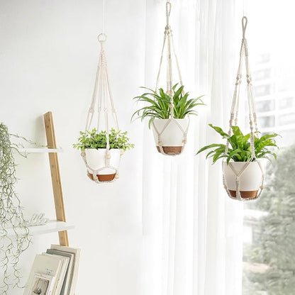 Mkono 3 Pack Hanging Planters for Indoor Plants, Macrame Hangers, 3 Sizes | Self-Watering Plant Pots, 35"/29"/23" Hanging Baskets, Boho Aesthetic, Sturdy Hooks, Outdoor Garden Use, Home Decor Accent