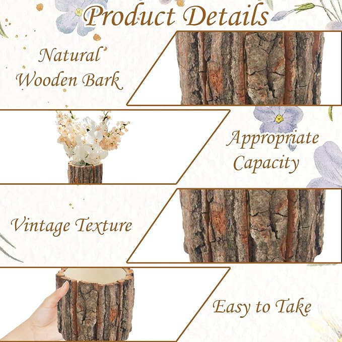 12 Pcs Wooden Vases for Centerpieces, Wood Flower Vase Rustic Tree Stump Planter Pots for Woodland Party Wedding Window Home Farmhouse Christmas Table Decor