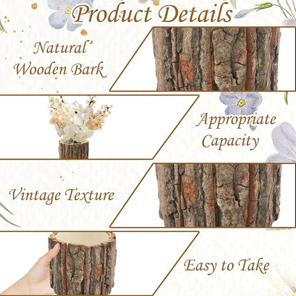 12 Pcs Wooden Vases for Centerpieces, Wood Flower Vase Rustic Tree Stump Planter Pots for Woodland Party Wedding Window Home Farmhouse Christmas Table Decor