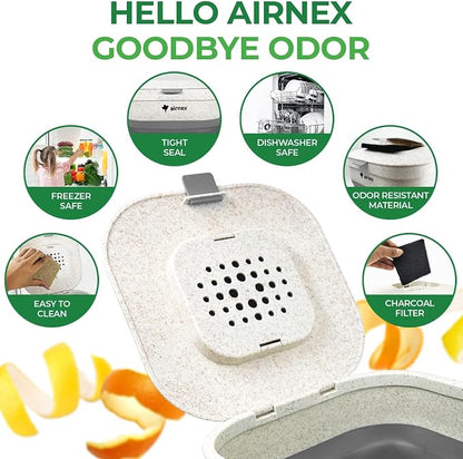 AIRNEX Collapsible Compost Bin Kitchen Counter Caddy - 1 Gallon Countertop Compost Bin with Lid Made of Wheat Straw - Odorless Kitchen Compost Bin Countertop with 20 Compost Bags and 2 Carbon Filters