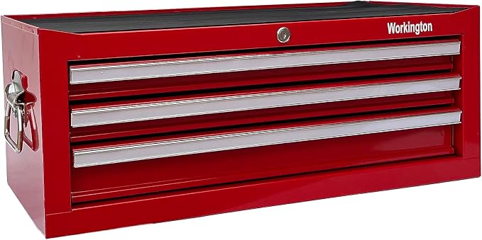 Workington Industrial 3 Drawers Portable Metal Intermediate Box, 26" Middle Tool Chest Cabinet with Ball Bearing Drawer Slides, Steel Tool Storage Box Organizer 4009 Red