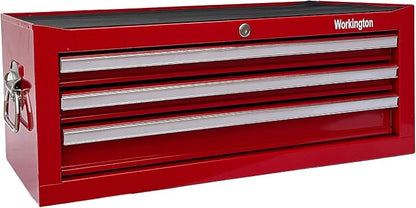 Workington Industrial 3 Drawers Portable Metal Intermediate Box, 26" Middle Tool Chest Cabinet with Ball Bearing Drawer Slides, Steel Tool Storage Box Organizer 4009 Red