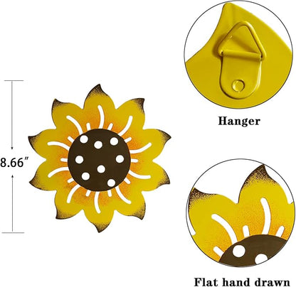 8.66" Outdoor Metal Flowers for Outside - Metal Flower Wall Art Décor，Rustic Hanging Wall Flowers Wall Decor for Garden, Patio, Porch, Fence, Yard, Bathroom, Kitchen & Backyard - Spring Seasonal,Set of 2