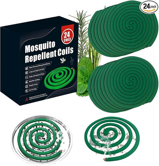 24 Extra Strength Mosquito Repellent Coils with 1 Metal Holder & 6 Stands, Citronella Incense Mosquito Coils Outdoor Patio Yard Camping Use, Long Lasting 6-8 Hrs Plant-Based Mosquito Coil Incense