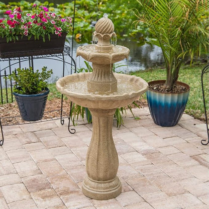 Kenroy Home Frost Outdoor Solar Floor Fountain with Tan Finish, Traditional Style, 44" Height, 22" Width, 22" Depth