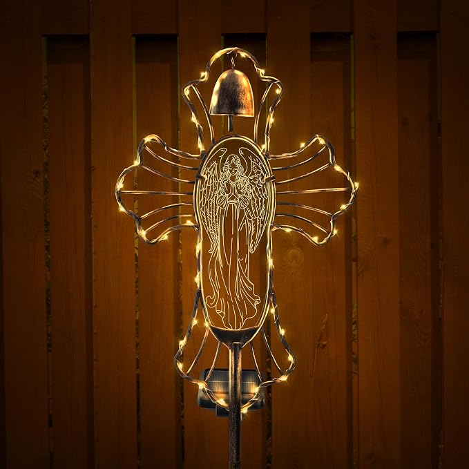 Solar Lights Garden Backyard Decor Outdoor,Angel Figurine Waterproof Light Cross Stake,Housewarming Yard Patio Pathway Lawn Ornaments Ideas for Gardening Mother Grandma