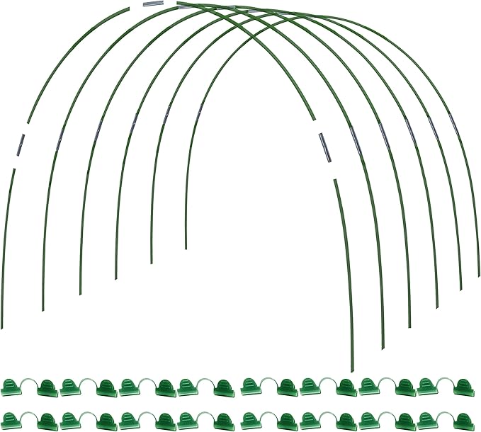 MAXPACE Greenhouse Hoops Kit, DIY 8ft Grow Tunnel, Fits Raised Garden Beds Up to 2.7ft Wide, 25 Pcs Rust-Proof Fiberglass Frame Support Rods for Row Cover, Shade Cloth, Frost Netting & Plant Stakes