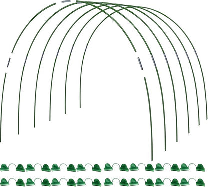 MAXPACE Greenhouse Hoops Kit, DIY 8ft Grow Tunnel, Fits Raised Garden Beds Up to 2.7ft Wide, 25 Pcs Rust-Proof Fiberglass Frame Support Rods for Row Cover, Shade Cloth, Frost Netting & Plant Stakes