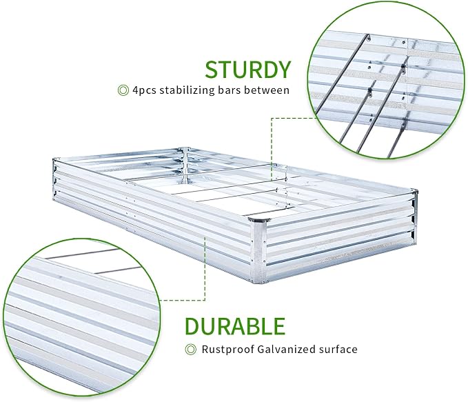 Galvanized Raised Garden Bed Kit - Metal Raised Planter 2pcs/Pack 6'x3'x1' for Flowers Plants, Vegetables Herb