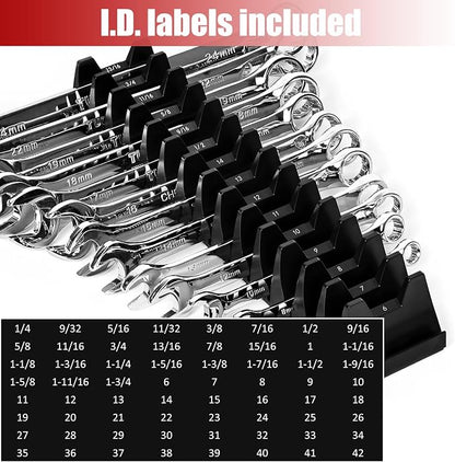 24 pcs Magnetic Modular Wrench Organizer Wrench Holder - Wrenchs Tool Organizers for Tool Drawer Storage, Wrenchs Rack with Metric SAE Labels, Tool Storage Set Holder Festival for Mechanics