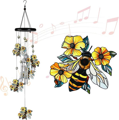 27'' Memorial Bee Wind Chimes with Crystals for Outside,Garden Patio Decor | Sympathy & Memorial Gift,Handcrafted Bee Design,Durable Indoor/Outdoor Decor,Thoughtful Gift for Mom/Grandma,Easy-to-Hang