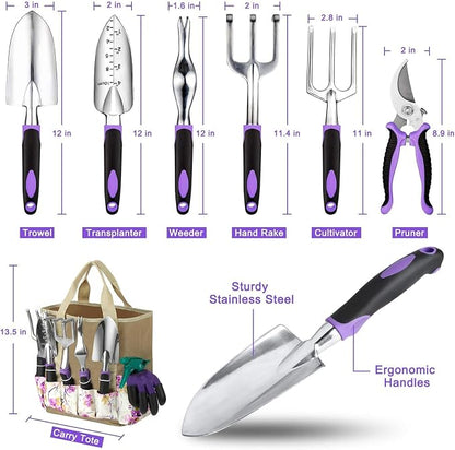 Garden Tools Set, 30 Piece Stainless Steel Gardening Kit with Vintage Floral Tote Bag, Non-Slip Ergonomic Rubber Handle, Ideal Gift for Women & Beginners, for Succulent, Home Garden