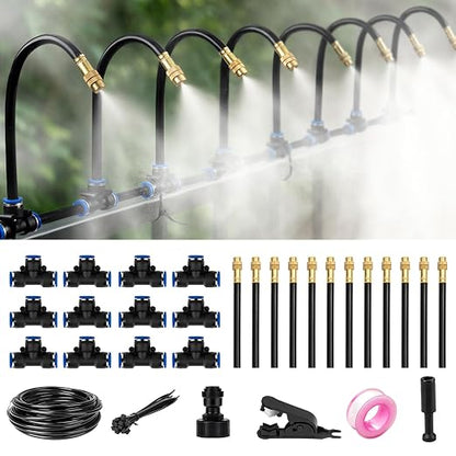 39FT Garden Mister System, Automatic Garden Watering System with 360-degree Bending Dropper Atomizing Copper Nozzle, Drip Irrigation System for Garden, Greenhouse, Yard, Lawn, Plant (12 Spray Nozzles)